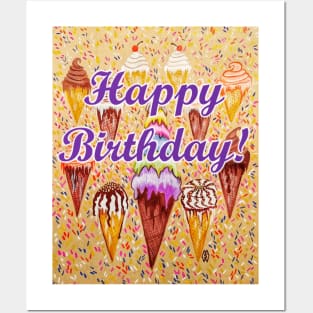 Happy Birthday with ice cream cones Posters and Art